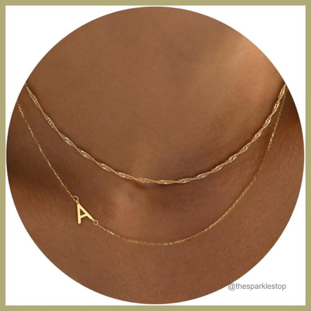 14k Gold Plated Layered Initial Choker Necklace Set for Women